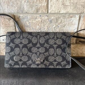 Coach Black and Gray Signature Wallet Crossbody Bag